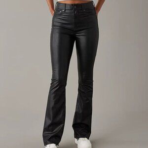 American Eagle Curvy Super High Rise Kick Boot Black Vegan Leather Y2K Jeans 000